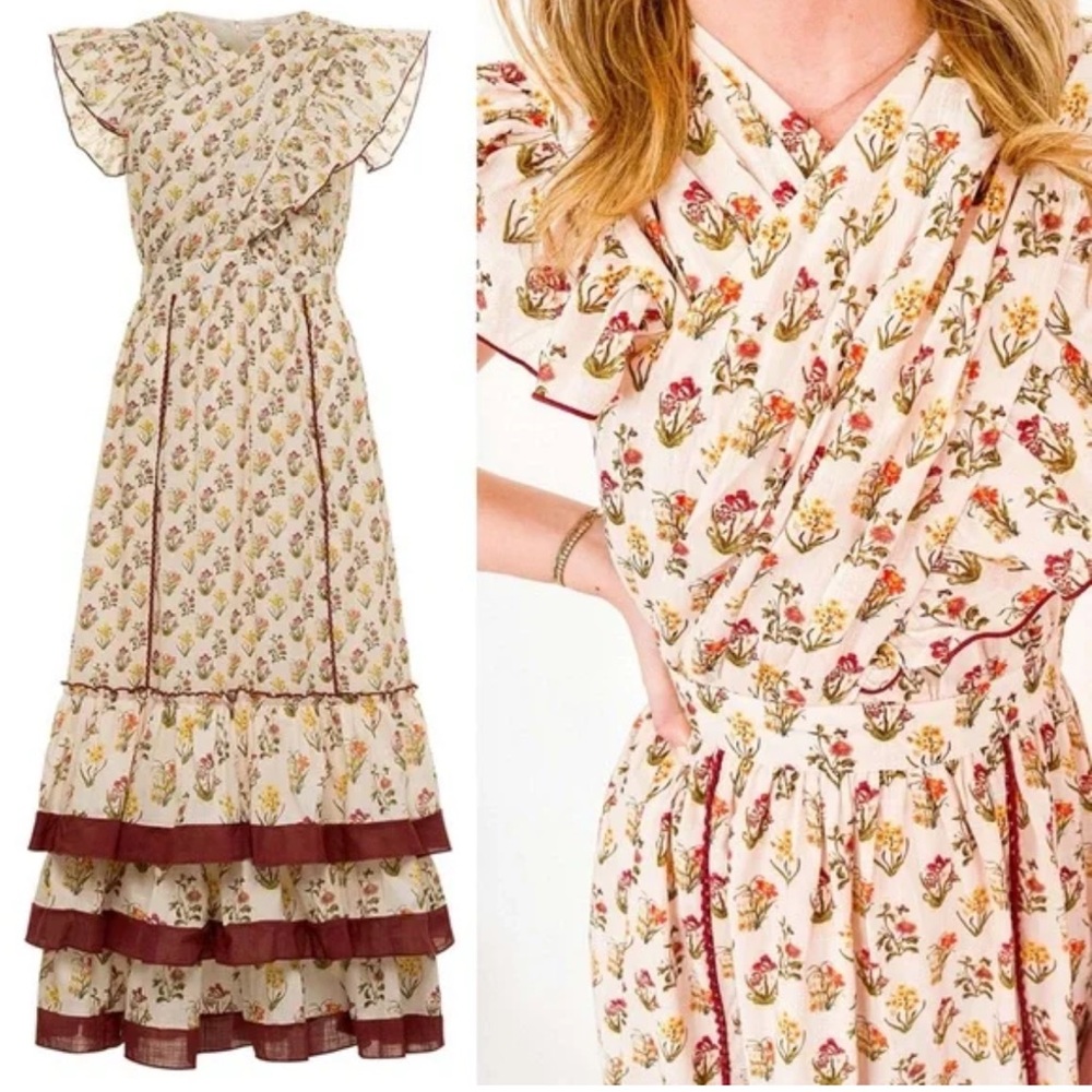 Anna Cate Floral Print Maxi Dress with Burgundy Highlights - Picture 3 of 8